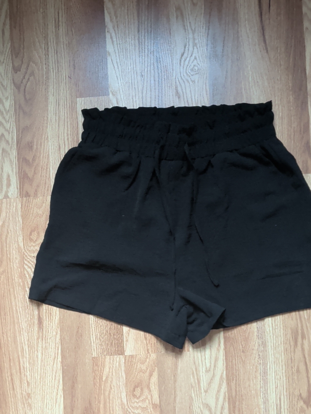 Women's Black High-Waist Paperbag Shorts